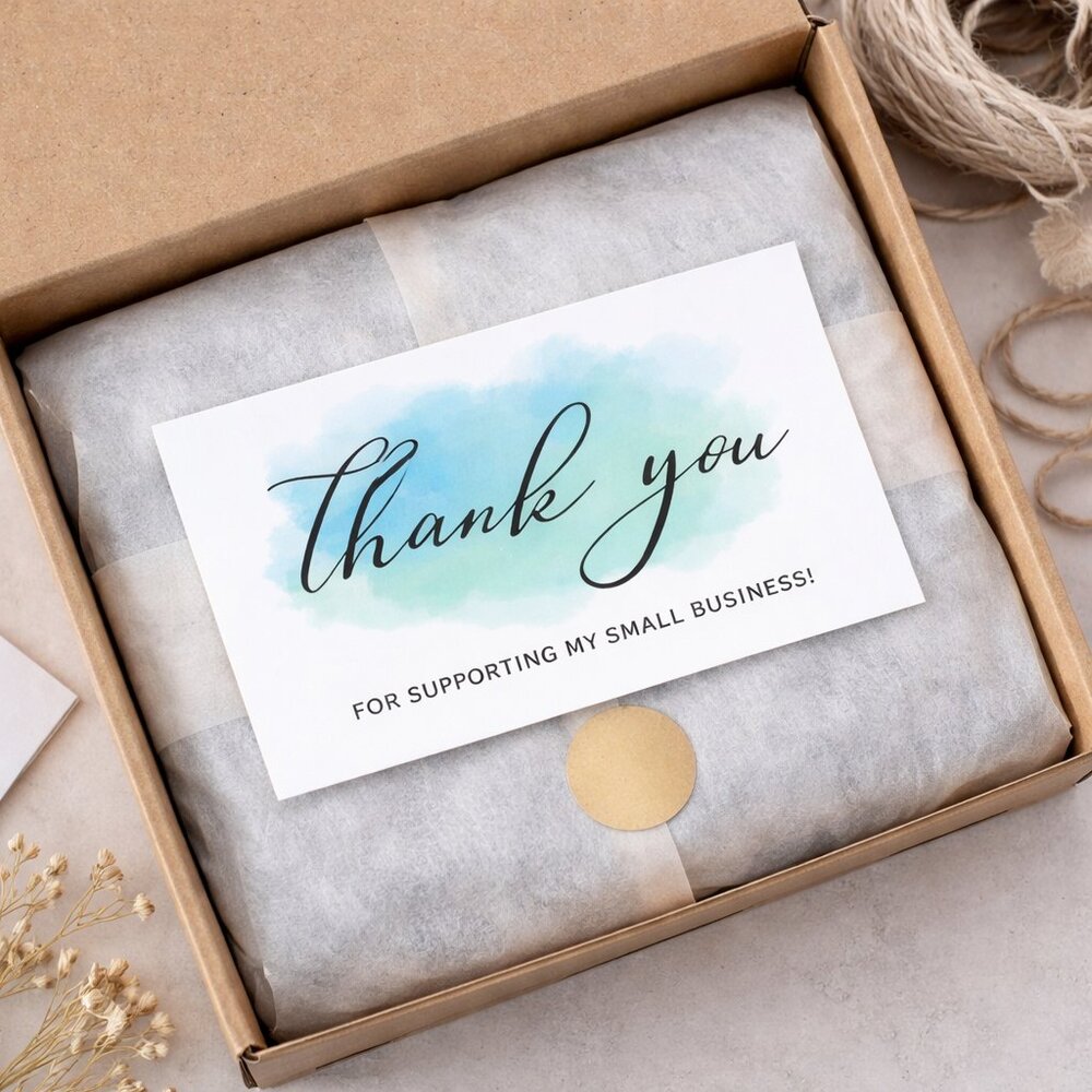 30 Pcs Blue Thank You Business Cards – Slogan Graphic Insert Cards